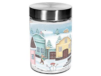 Skleněná dóza na cukroví TORO 1100ml vesnička