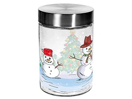 DÓZA NA CUKROVÍ SKLO 1,1L, 11,6X17,5CM SNĚHULÁK