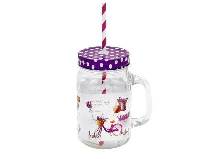 Sklenice s brčkem TORO 450ml levandule