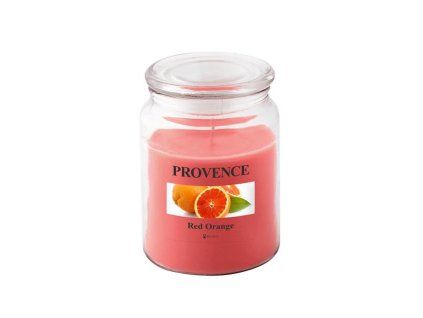 SVÍČKA VE SKLE S VÍČKEM 510G, ČERVENÝ POMERANČ