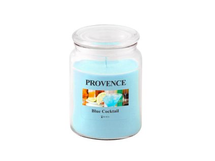 SVÍČKA VE SKLE S VÍČKEM 510G, BLUE COCKTAIL
