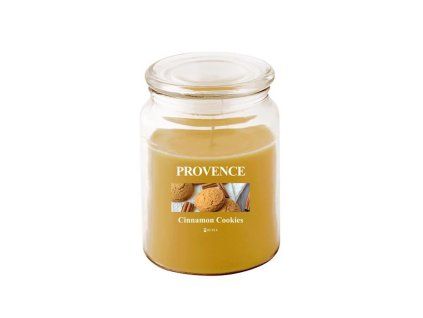 SVÍČKA VE SKLE S VÍČKEM 510G, SKOŘICOVÉ SUŠENKY