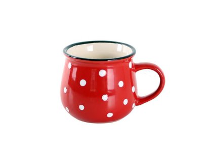 HRNEK 370ml, červená, bílý puntík, keramika