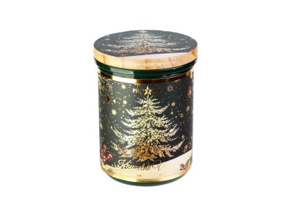 SVÍČKA VE SKLE VÁNOČNÍ S VÍČKEM 8X10CM 240G ZELENÁ