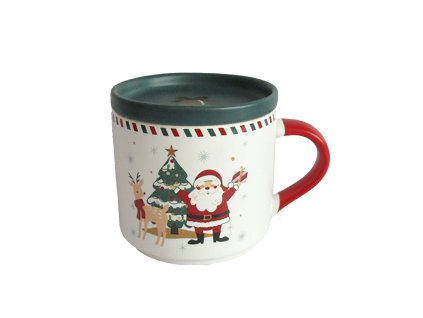 HRNEK S VÁNOČNÍ MOTIV SANTA S VÍČEM KERAMIKA 405ML