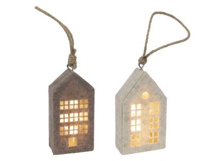 DEKORACE VÁNOČNÍ ZÁVĚSNÁ,DOMEČEK PLST LED 14,5 CM