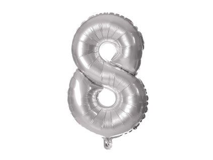 BALÓNEK ČÍSLICE 8, 30CM, MATNĚ STŘÍBRNÁ