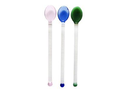 LŽÍCE SET 3KS SKLENENÉ 3BARVY 15X3.2CM