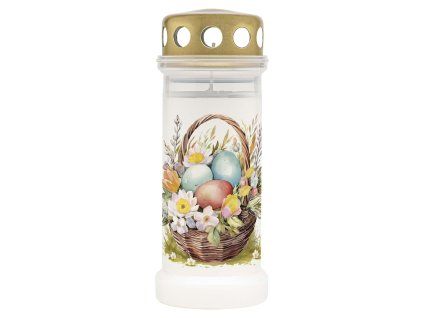 SVÍČKA HŘBITOVNÍ DESIGN VELIKONOČNÍ KOŠÍK BÍLÁ