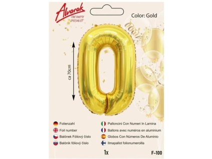 balónek číslo "0" -Fóliový zlatý 70 cm 1ks/bal