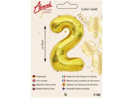 balónek číslo "2" -Fóliový zlatý 70 cm  1ks/bal