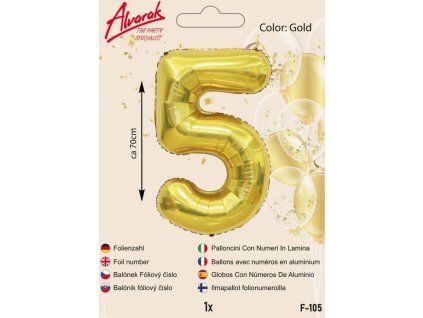 balónek číslo "5" -Fóliový zlatý 70 cm  1ks/bal