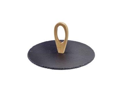 Tác servírovací, břidlice, s bambusovou rukojetí TAPAS + FRIENDS - ø 30 x 1 cm