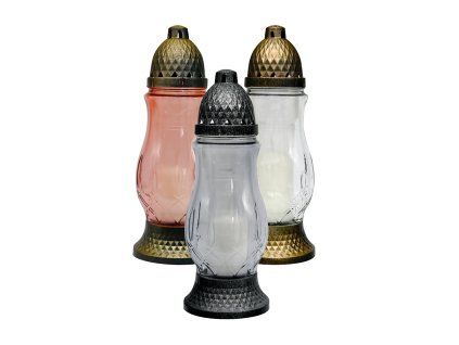 lampa hřbitovní sklo 28cm (80g) (hoří 24hod) paraf. mix barev