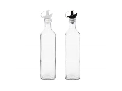 láhev 0,50l, čtverc. sklo, nálevka zel. nebo černá, plast