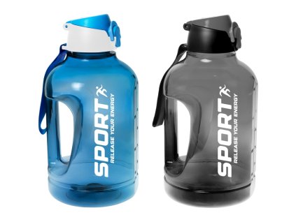 láhev 2,5l SPORT, modrá, šedá, rukojeť, nápitka+kryt, sport, plast