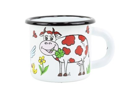 hrnek d 7cm, bílý KRAVIČKA a dom.zvíř., 0,25l, čes.smalt