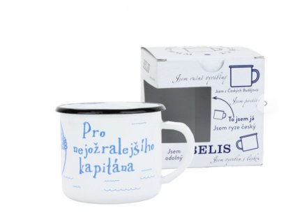 hrnek d 8cm bílý, NEJOŽRALEJŠÍ KAPITÁN, 0,35l, čes.smalt, DB krabička