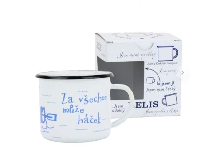 hrnek d 8cm bílý, VODÁK/HÁČEK, 0,35l, čes.smalt, DB krabička