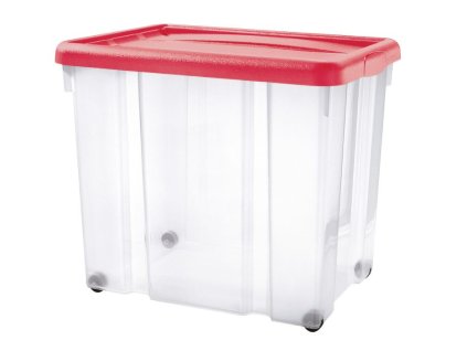 Úložný box s kolečky PUZZLE 80 l transparent/červená