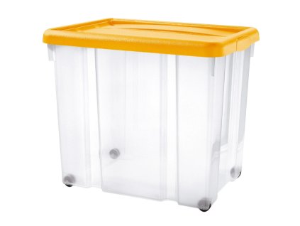 Úložný box s kolečky PUZZLE 80 l transparent/oranžová