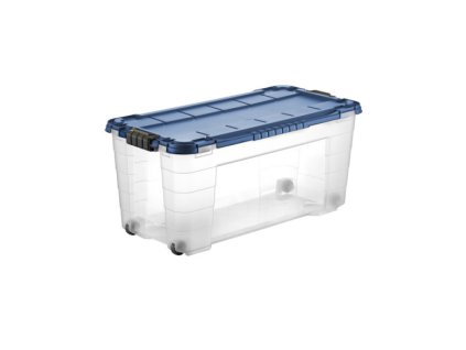 Úložný box 4UP s víkem a kolečky 80 l transparent/modrá