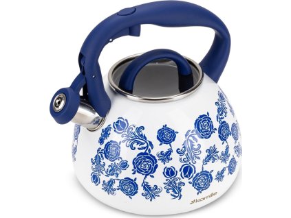čajník 2,7l FOLKLOR BÍLÝ, MODRÉ KVĚTY, indukce, víčko, NR