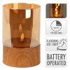 svíčka LED pr.10x15cm PH/ sklo, blikající plamen, časovač, IMITACE DŘEVA/JANTAR.SKLO 35 22772