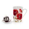 hrnek 340ml RED POPPY,tácek keramický,čajítko nerez sada 3díl.