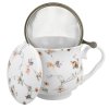 hrnek 430ml baňatý SAFA kytičky+víčko+sítko NR, porcelán, DB